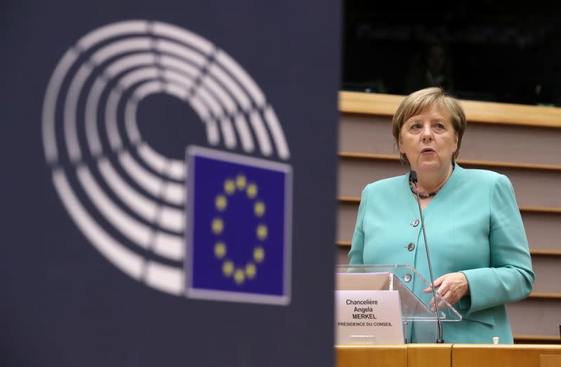 German Chancellor Angela Merkel attends a plenary session at the European Parliament in Brussels