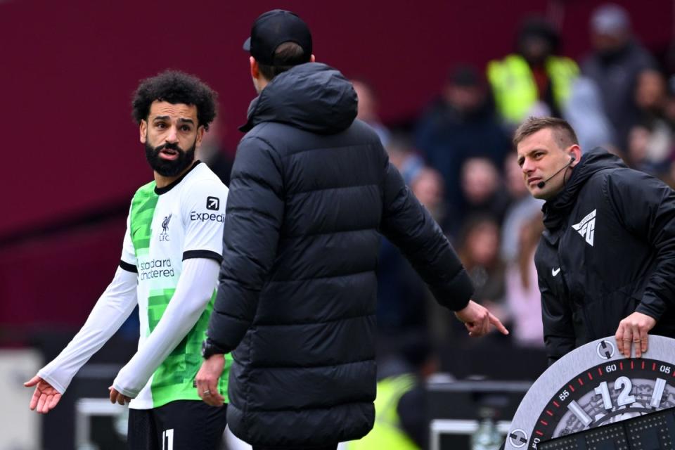 End of an are: Salah has been linked with following Klopp through the exit door at Anfield (Getty Images)