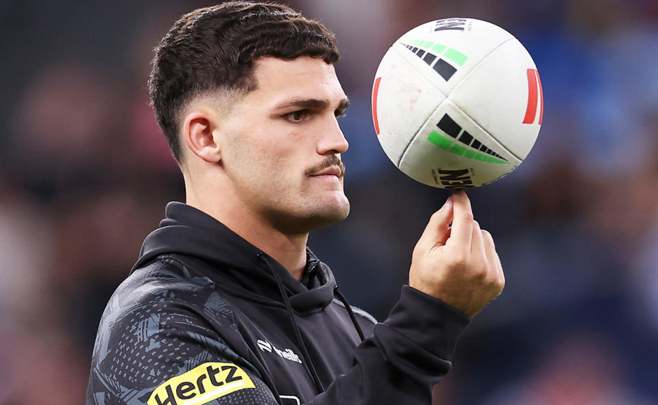 Nathan Cleary looks on during the Panthers' clash with the Roosters.