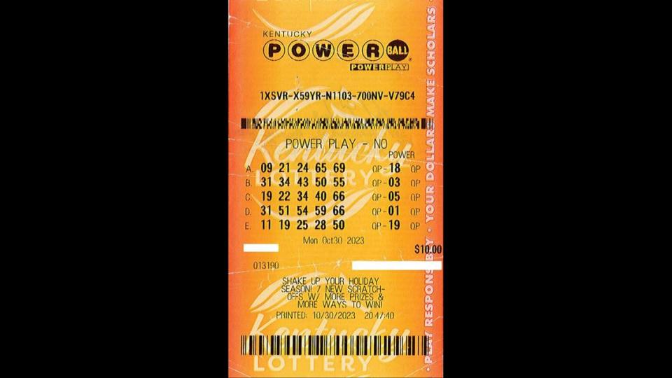 Matt Perdue, of Bowling Green, found this Powerball ticket just in time to claim his $50,000 win in February. The ticket had been lost since the drawing Oct. 30, the Kentucky Lottery said.