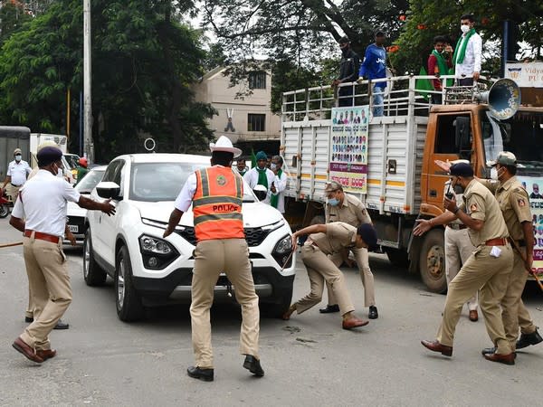 Visual of a car running over Bengaluru DCP Dharmendra Kumar Meena (Photo/ANI)