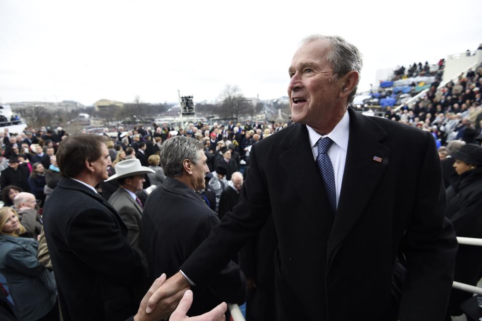 Jan 20, 2017; Washington, DC, USA;   Former US President George W. Bush leaves after the Presidential Inauguration of Donald Trump at the US Capitol. Mandatory Credit: Saul Loeb/Pool Photo via USA TODAY NETWORK