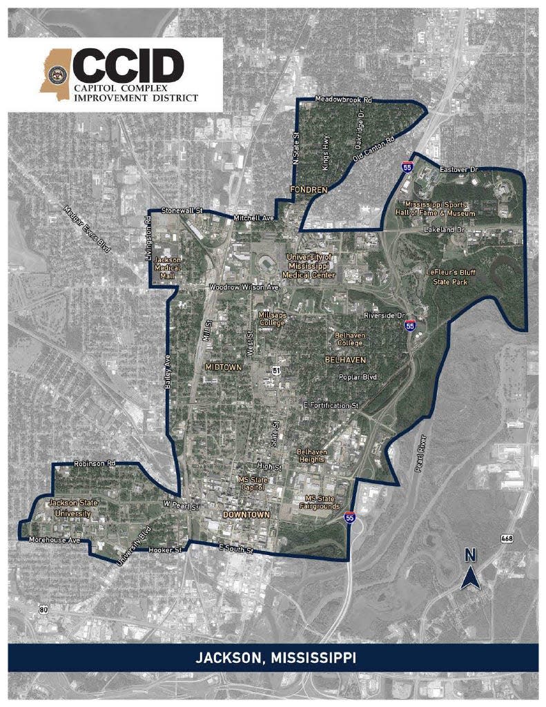 A map of the boundaries of the Capitol Complex Improvement District, as created by the legislature in 2017.