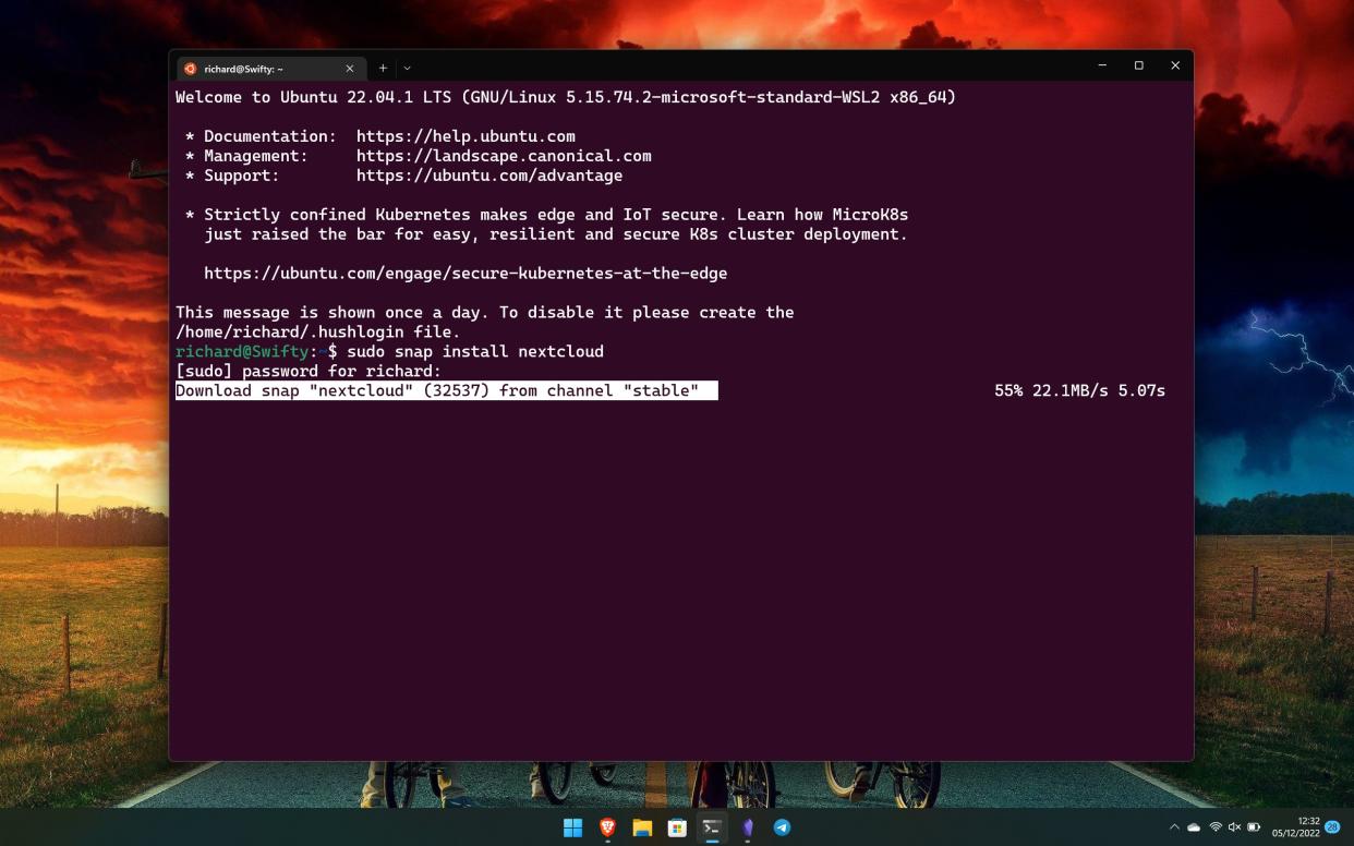  Snap install on Ubuntu on WSL. 