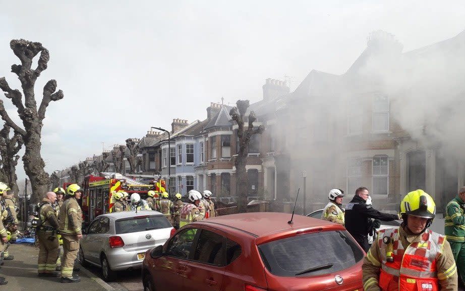 Emergency services attend the fire in Newick Road, Hackney, on Wednesday