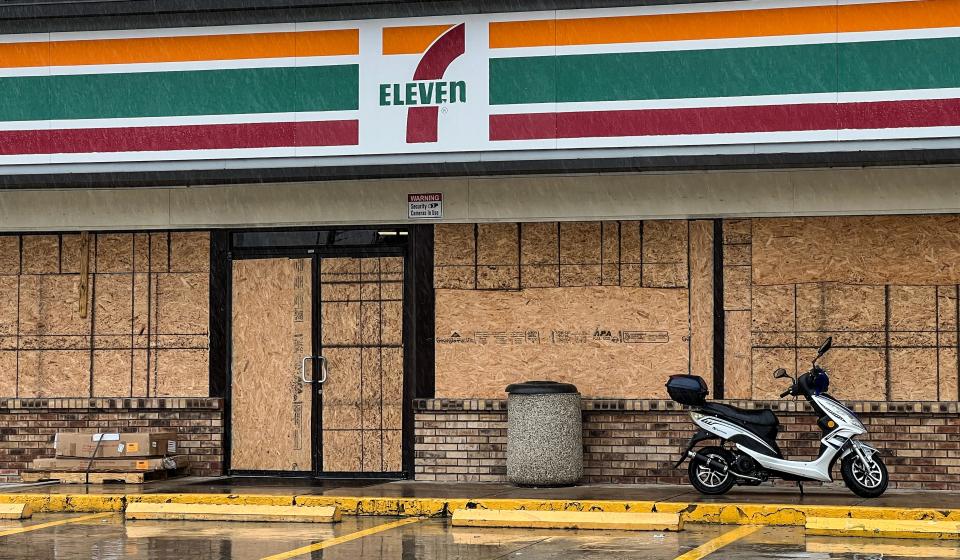 The 7-11 convenience store at Suntree Blvd. and Wickham Road is open but already boarded up in preparation for Hurricane Milton Monday, October 7, 2024. Craig Bailey/FLORIDA TODAY via USA TODAY NETWORK