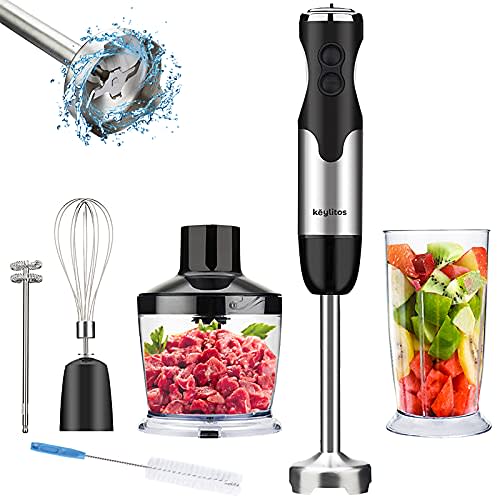 Keylitos 5-in-1 Immersion Hand Blender, Powerful 12-Speed Handheld Stick Blender with 304 Stainless Steel Blades, Chopper, Beaker, Whisk and Milk Frother for Smoothie, Baby Food, Sauces Red,Puree, Soup (Black)