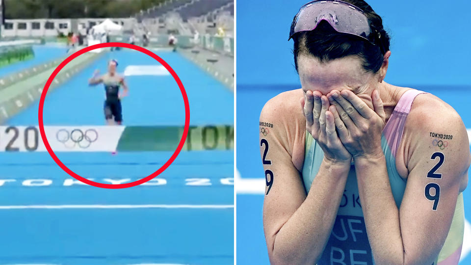 Flora Duffy, pictured here after winning Bermuda's first gold medal in Olympics history.