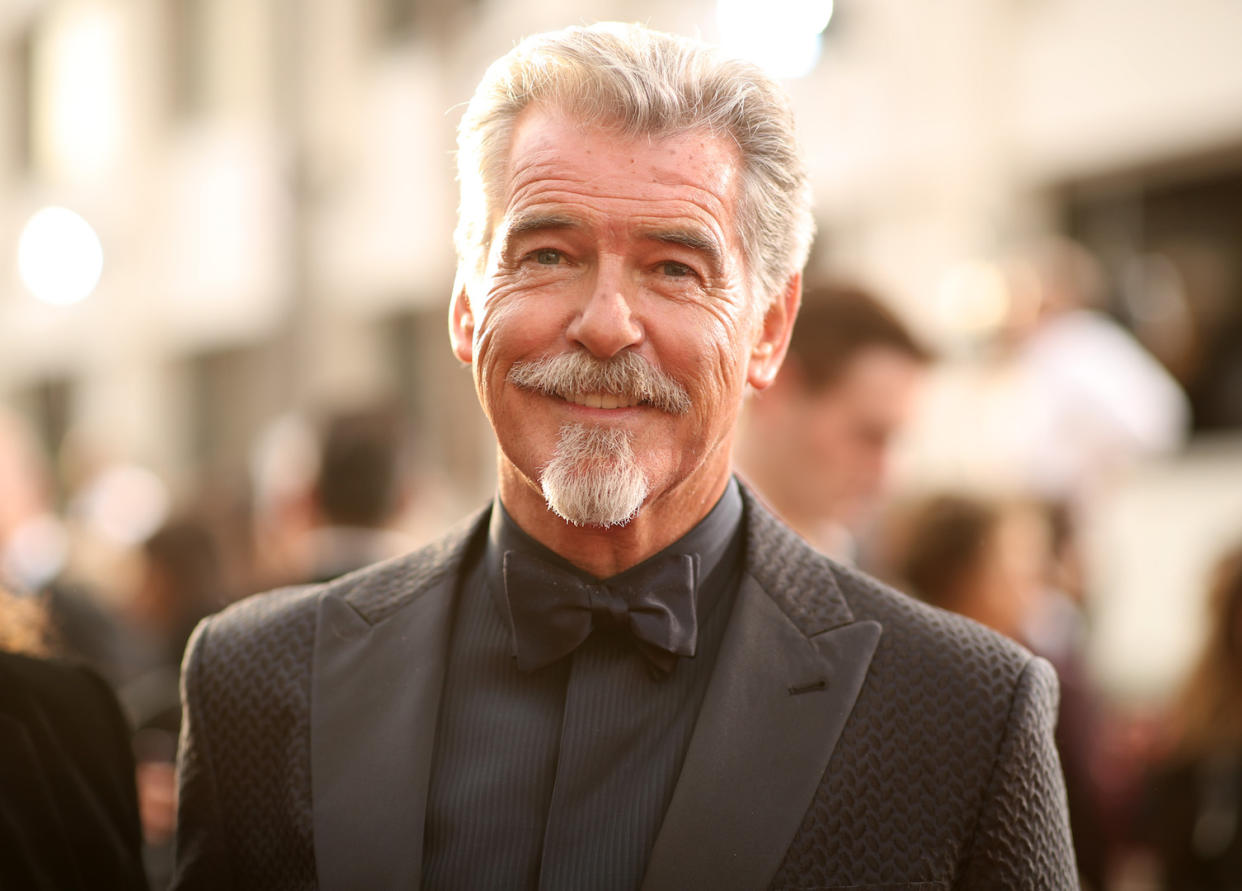 Pierce Brosnan debuted a goatee on the Golden Globes 2020 red carpet [Photo: Getty]