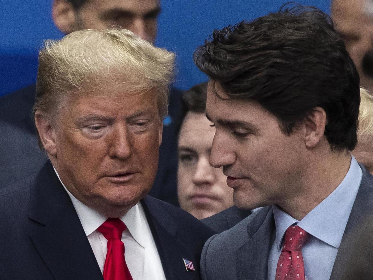 US president Donald Trump and Canadian Prime Minister Justin Trudeau attend the NATO summit at the Grove Hotel on 4 December 2019: (Getty Images)