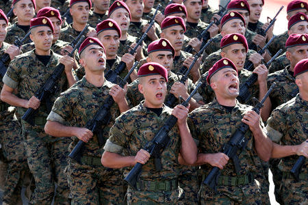 FILE PHOTO: Lebanese commandos take part in a military parade to celebrate the 75th anniversary of Lebanon's independence in downtown Beirut, November 22, 2018. REUTERS/Mohamed Azakir/File Photo