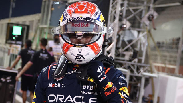 Max Verstappen with a fist in celebration. Bahrain March 2023 Credit: Alamy