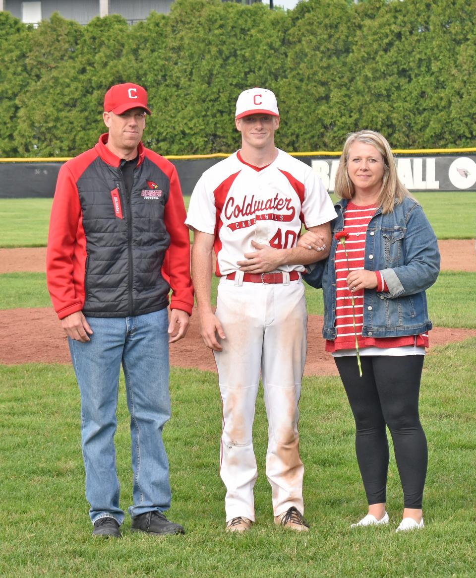 Coldwater's Drake Thornton (40) and his parent's on Parent's Night