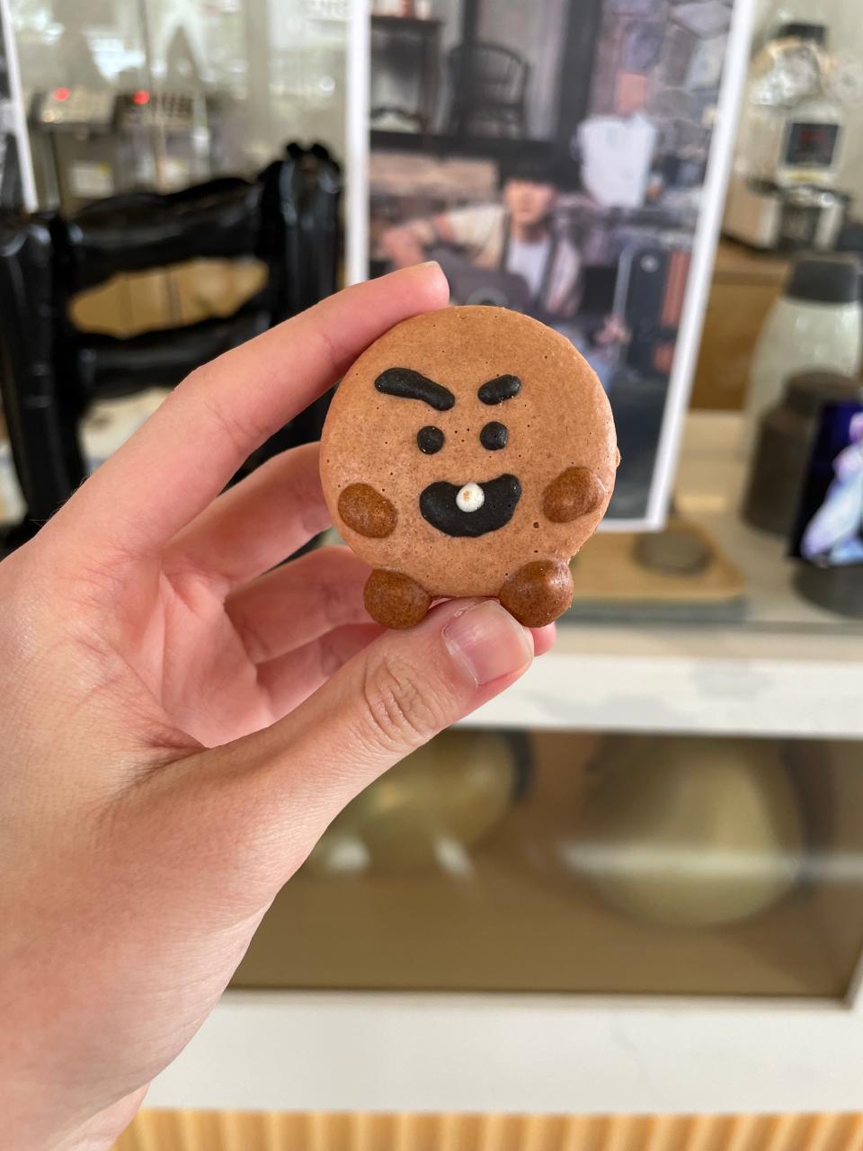 A macaron from Lina's Macarons resembles the BT21 character Shooky on March 11, 2023.