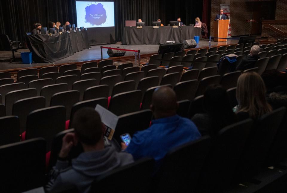 The evening’s Carmel Clay Schools board meeting, at Clay Middle School, Carmel, Monday, Jan. 24, 2022. Two speakers took up about five of the thirty minutes allotted for public comment. 