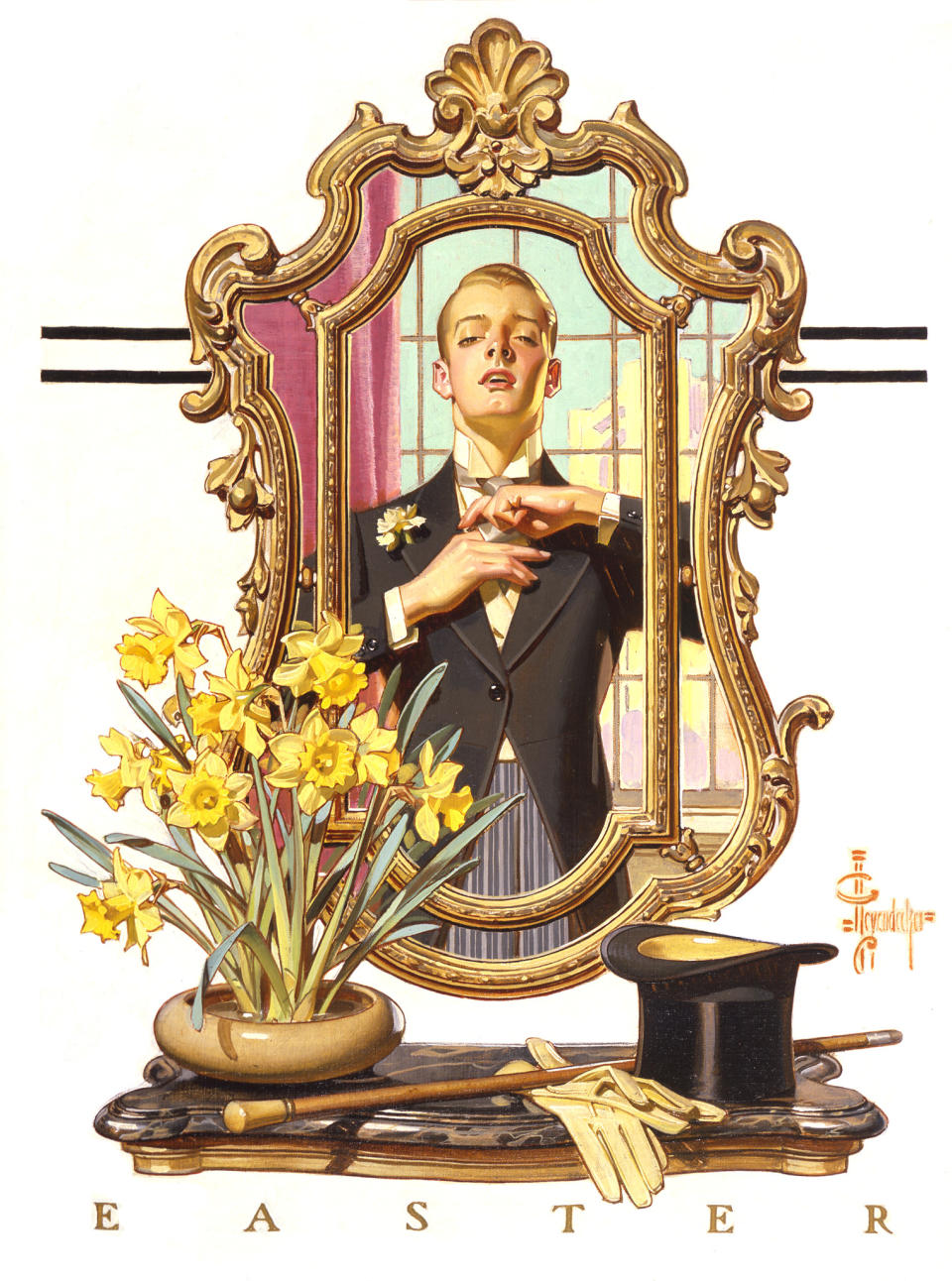 “Easter, (Man in the Mirror)” from a 1936 Saturday Evening Post cover.