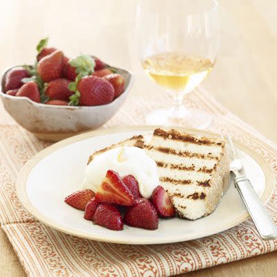 Grilled Angel Food Cake with Strawberries in Balsamic