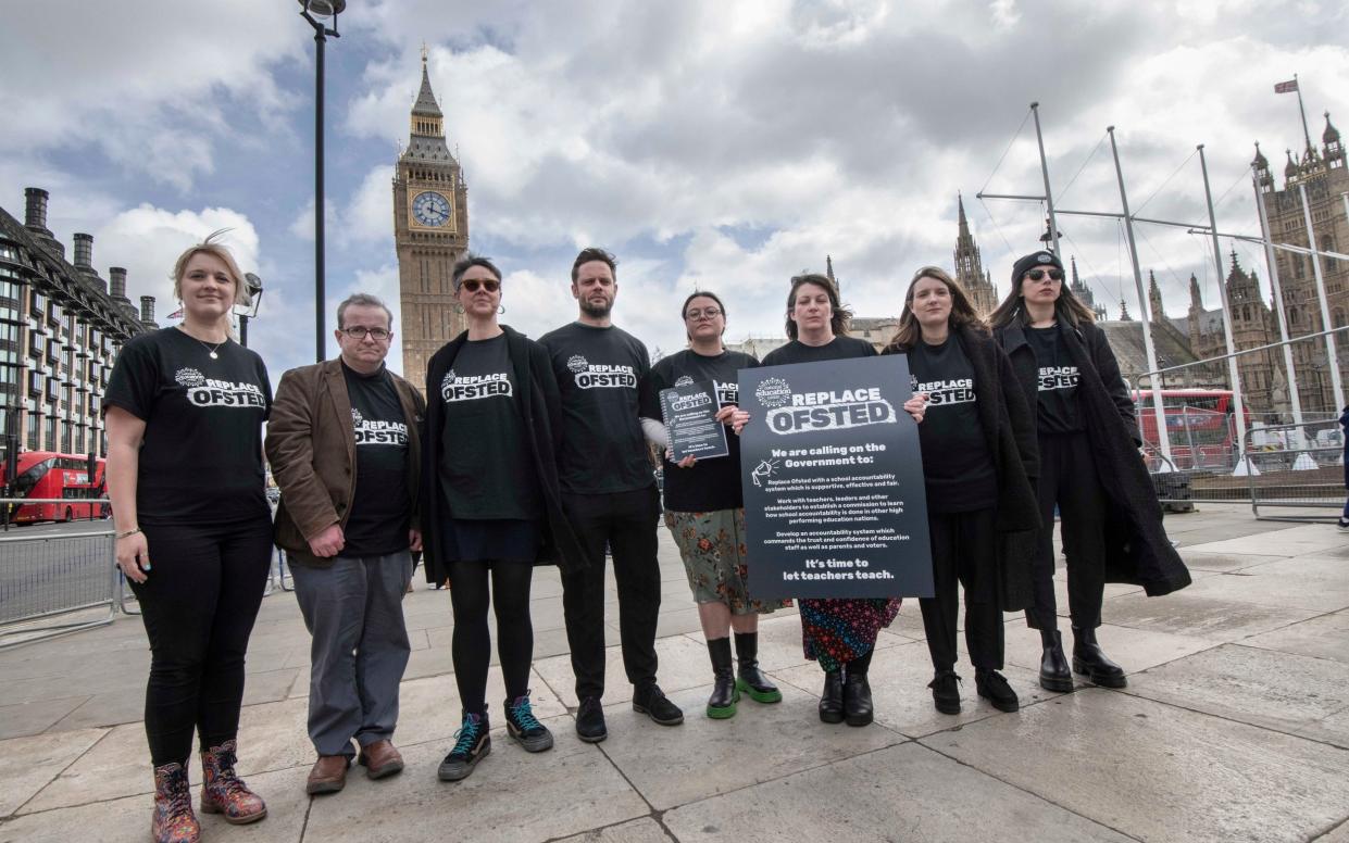 Protest by members of the National Education Union in the wake of Ofsted inspections and the death of head teacher Ruth Perry - JULIAN SIMMONDS