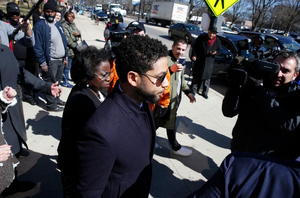 Actor Jussie Smollett leaves after his court appearance at Leighton Courthouse on March 26, 2019 in Chicago, Illinois. This morning in court it was announced that all charges were dropped against the actor.