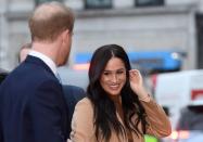 Britain's Prince Harry and his wife Meghan, Duchess of Sussex, arrive at Canada House in London