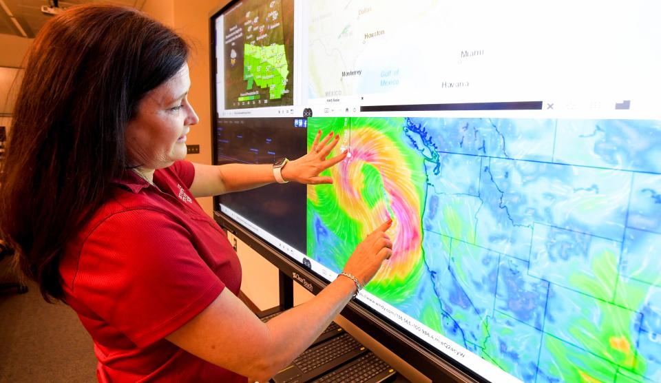 Christina Thornton, Montgomery Emergency Management Agency Director, uses technology at her offices in Montgomery, Ala., on Monday March 27, 2023,