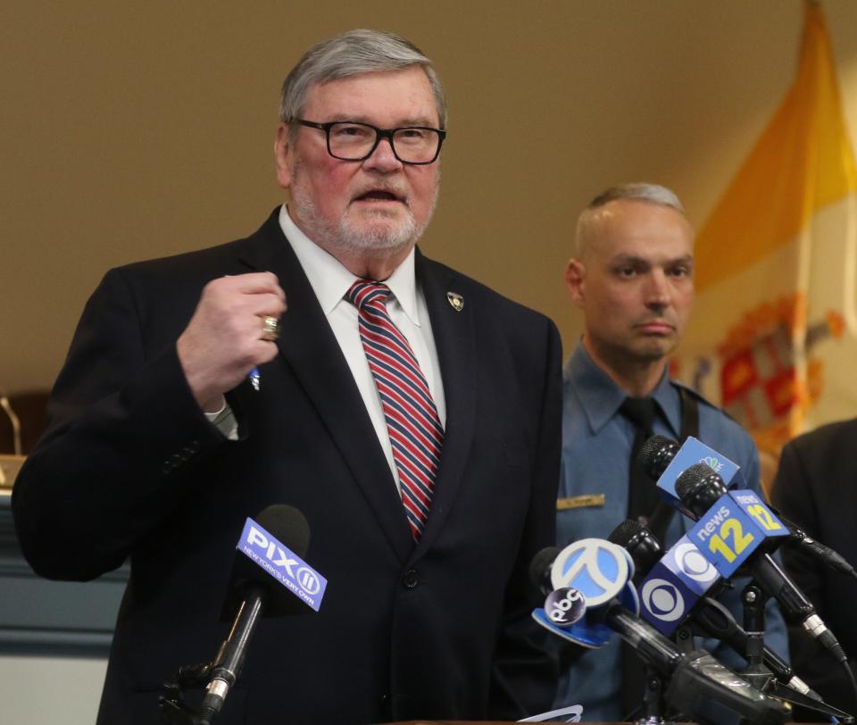 Morris County Prosecutor Robert Carroll at a press conference announcing the a murder/suicide of a family that occurred in Roxbury. The press conference took place in Morristown, NJ on March 8, 2023.