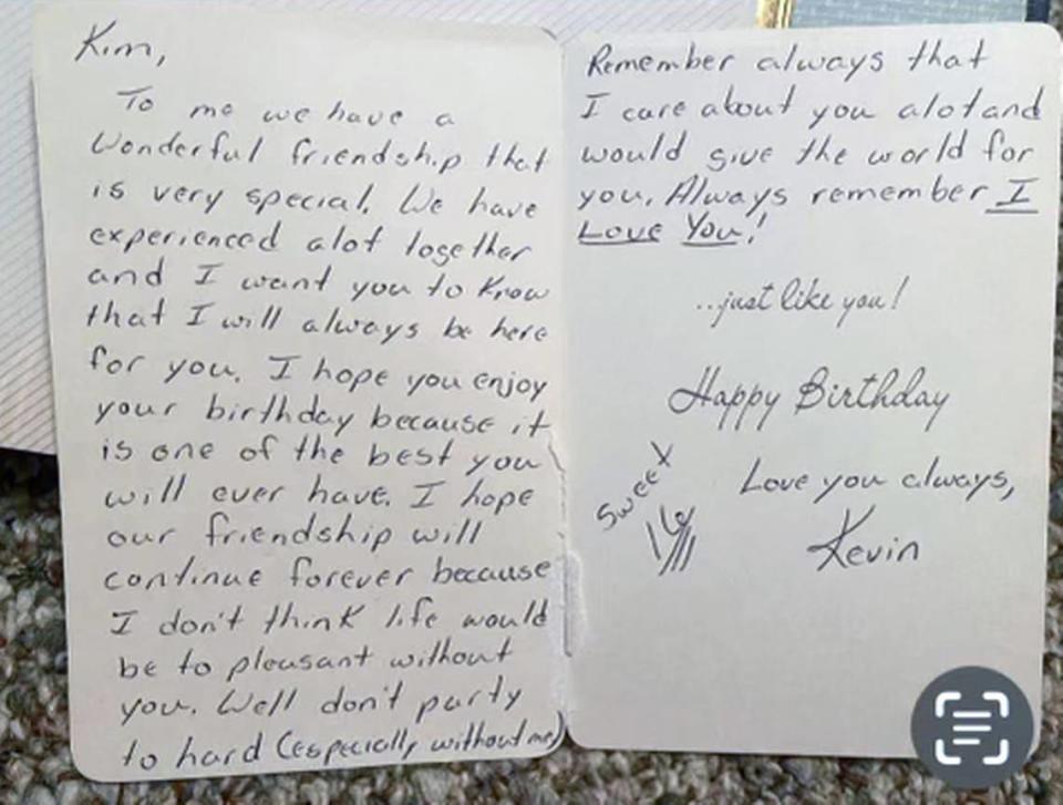 This is the card Kevin Whittle gave Kim Royal for her 16th birthday.