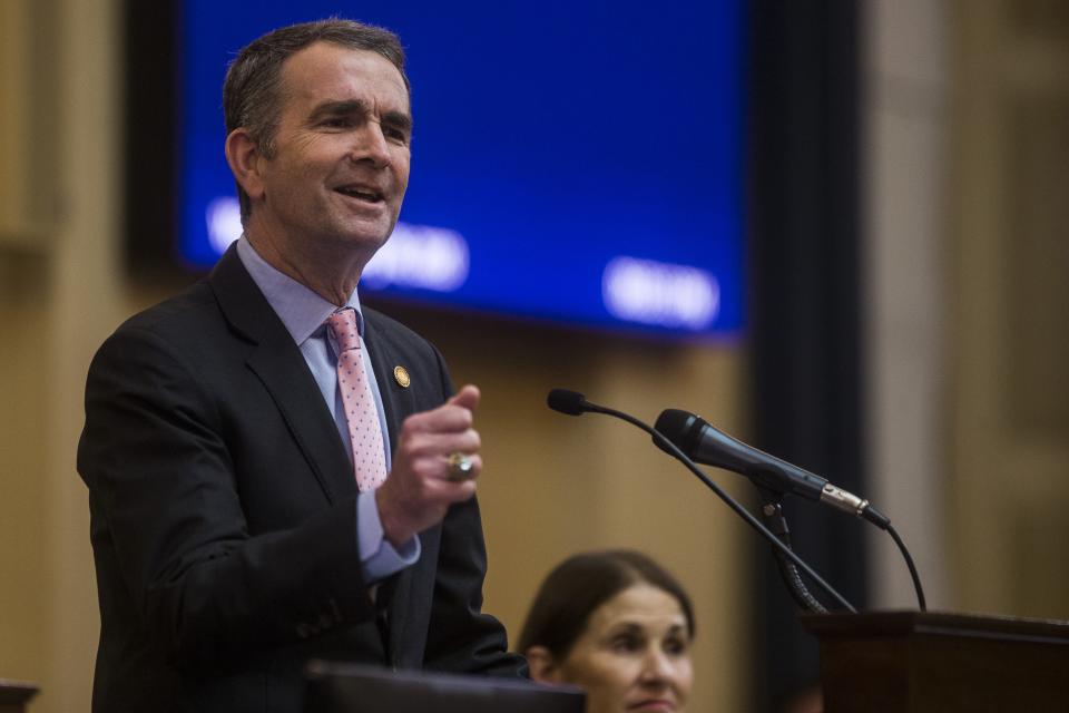 Gov. Ralph Northam delivers the State of the Commonwealth address at the Virginia State Capitol on January 8, 2020 in Richmond, Virginia.