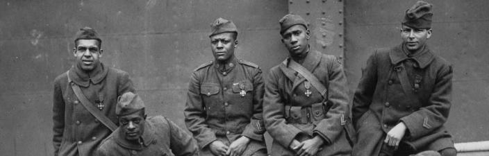 Soldiers of the U.S. Army 369th Infantry Regiment, known as the &quot;Harlem Hellfighters&quot; during World War I. Some were awarded the French Croix de Guerre for gallantry in action in 1919.