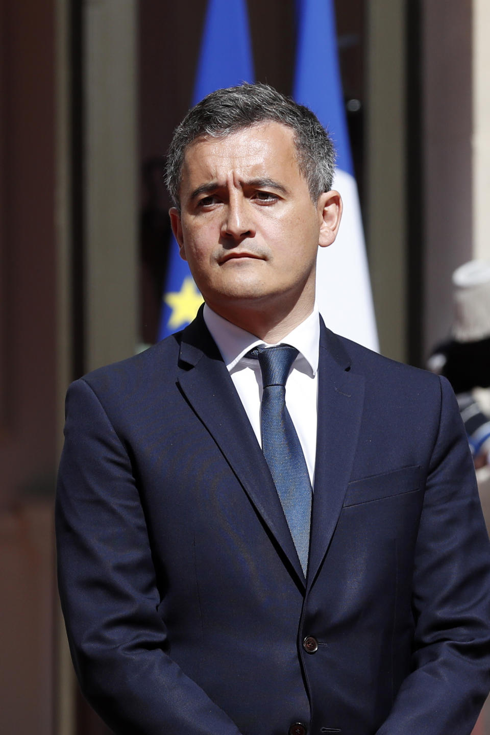 Newly appointed Interior Minister Gerald Darmanin attends the handover ceremony at the Interior Ministry, in Paris, Tuesday, July 7, 2020. Former budget minister Darmanin was named to replace Interior Minister Christophe Castaner, who had come under fire amid widespread French protests against racial injustice and police brutality spurred by the death of George Floyd in the United States. (AP Photo/Thibault Camus)