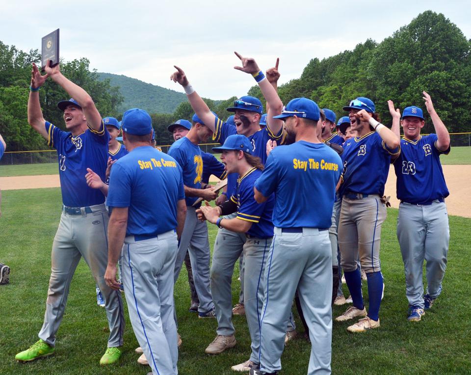 Clear Spring celebrates its Maryland Class 1A West Region II baseball title after defeating Catoctin 3-0 on Tuesday.
