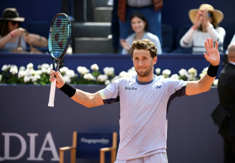 Le Norvégien Caspter Ruud vainqueur de sa demi-finale du tournoi ATP 500 de Barcelone face à l'Argentin Tomas Etcheverry, le 20 avril 2024 (Josep LAGO)