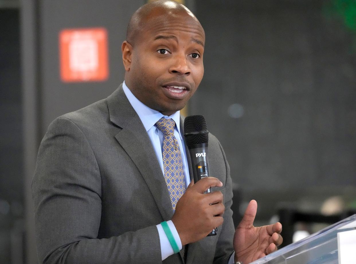 Milwaukee Mayor Cavalier Johnson, shown during an update on the preparations taking place for the 2024 Republican National Convention in Milwaukee last month, talked during his campaign last year about growing the city's population to a million people.