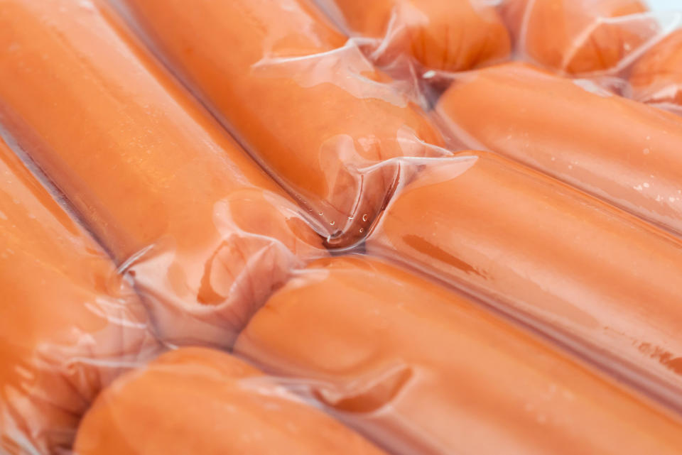 hot dogs in plastic wrapper