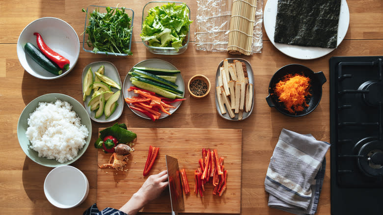 spread of sushi ingredients