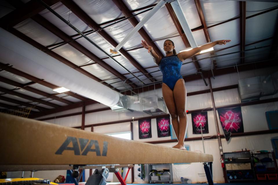 Morgan Price practices at Gymnastics Training in Nashville, Tenn., Wednesday, Aug. 17, 2022. 