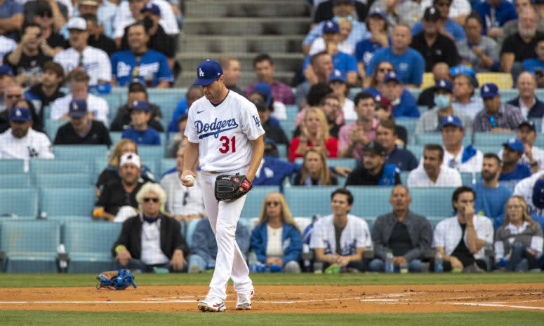 Dodgers pitcher Max Scherzer on the mound in the Wild Card game.