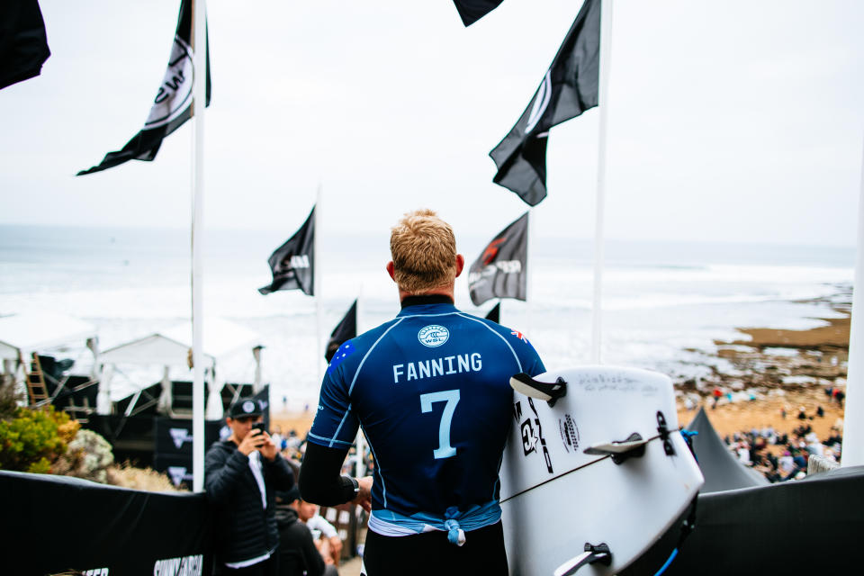 Mick Fanning of Australia prior to his Semifinal heat at the Rip Curl Pro, Bells Beach, 2018.