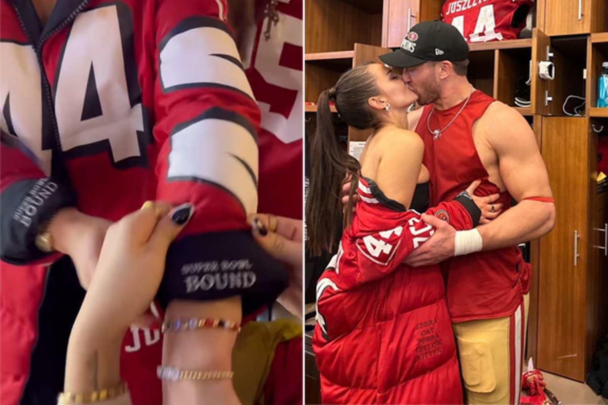 See the Hidden Message 49er Kyle Juszczyk's Wife Kristin Sewed into Her  Jacket Ahead of NFC Championship Win