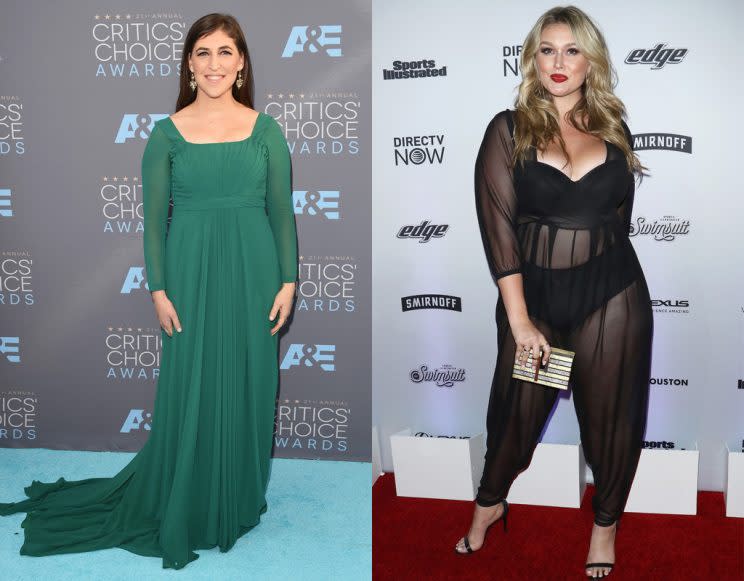 Mayim Bialik, left, and Hunter McGrady. (Photo: Getty Images)