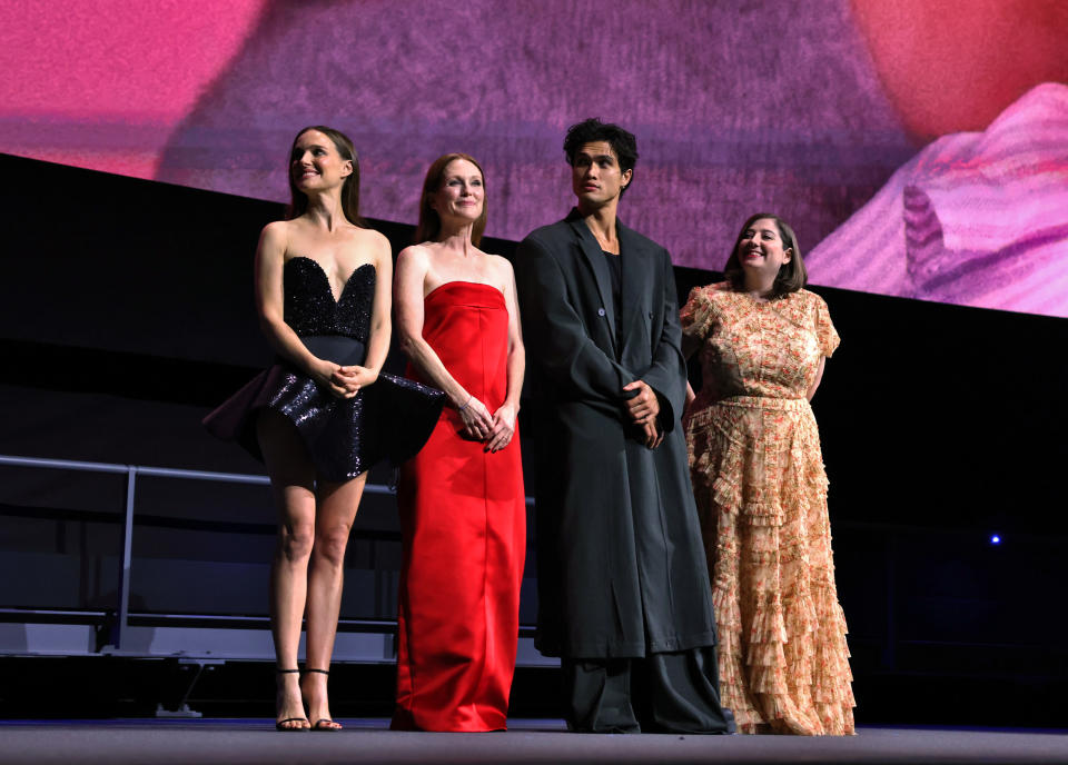 LOS ANGELES, CALIFORNIA - NOVEMBER 16: (L-R) Todd Haynes, Natalie Portman, Julianne Moore, Charles Melton and Samy Burch attend Netflix's May December Los Angeles premiere at Academy Museum of Motion Pictures on November 16, 2023 in Los Angeles, California. (Photo by Natasha Campos/Getty Images for Netflix)