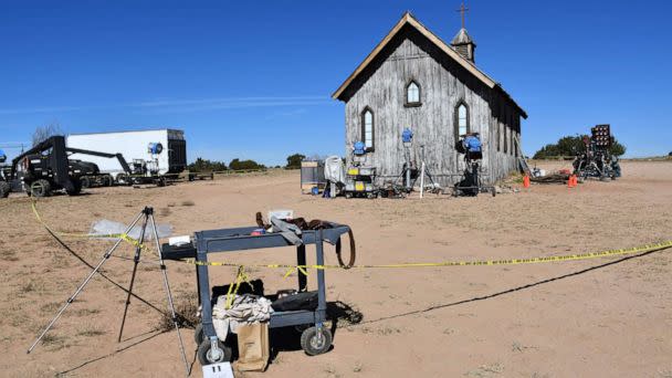 PHOTO: This image from the Santa Fe County Sheriff's Office released April 25, 2022, and part of the investigative files, shows a prop cart by the shooting at the Bonanza Creek Ranch in Santa Fe, N.M., after the death of Halyna Hutchins on Oct. 21, 2022. (Santa Fe County Sheriff's Office/AFP via Getty Images)