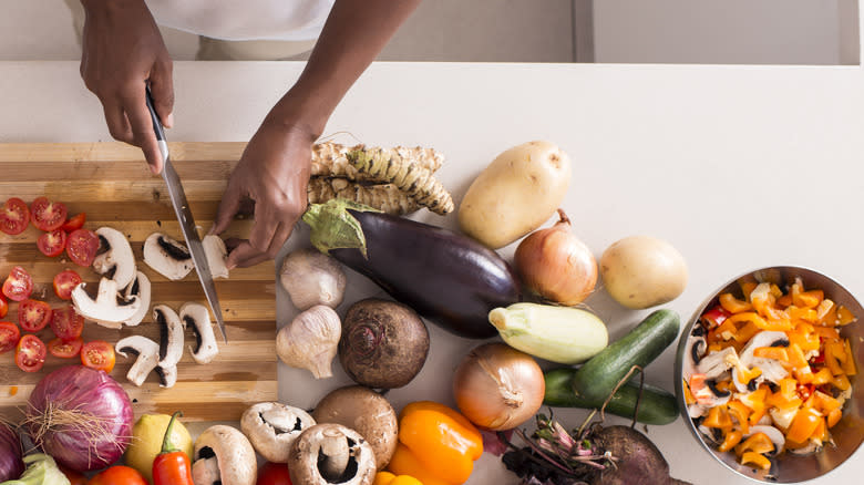 chopping veggies