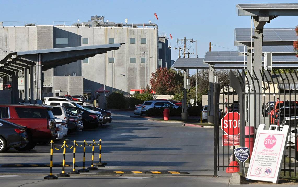 Entrance to Pitman Family Farms poultry processing plant photographed Monday, Nov. 20, 2023 in Sanger, California.