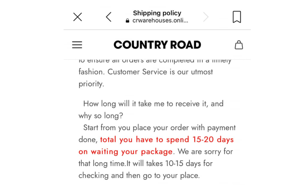 Country Road sale scam