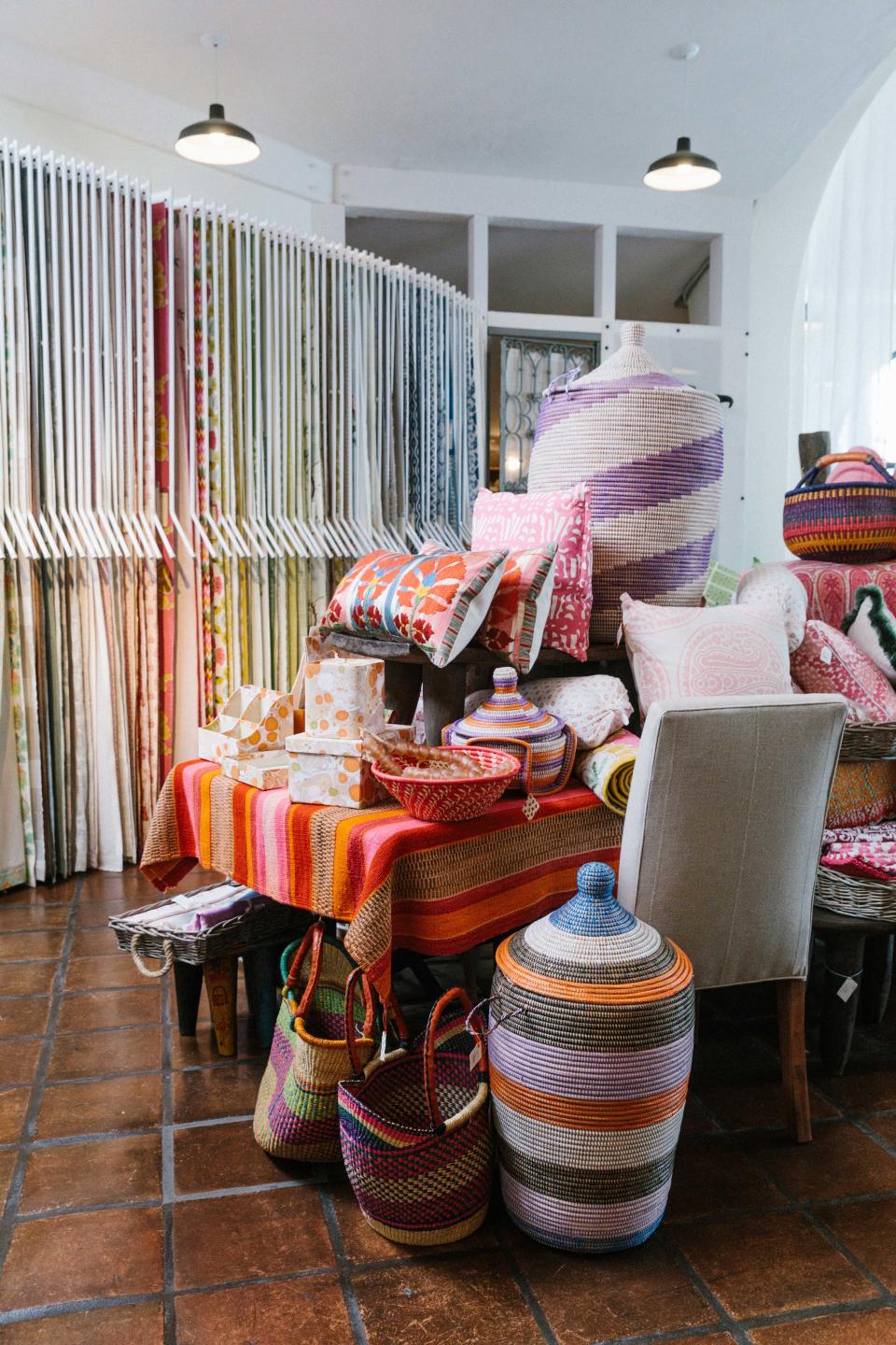 A rainbow of textiles and inspirations inside Sally McQuillan's studio.