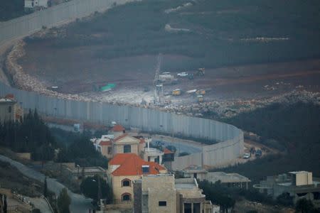 Israeli drilling equipment is seen next to the border with Lebanon, near the Lebanese village of Kfar Kila, seen from the Israel's side December 4, 2018. REUTERS/Ronen Zvulun