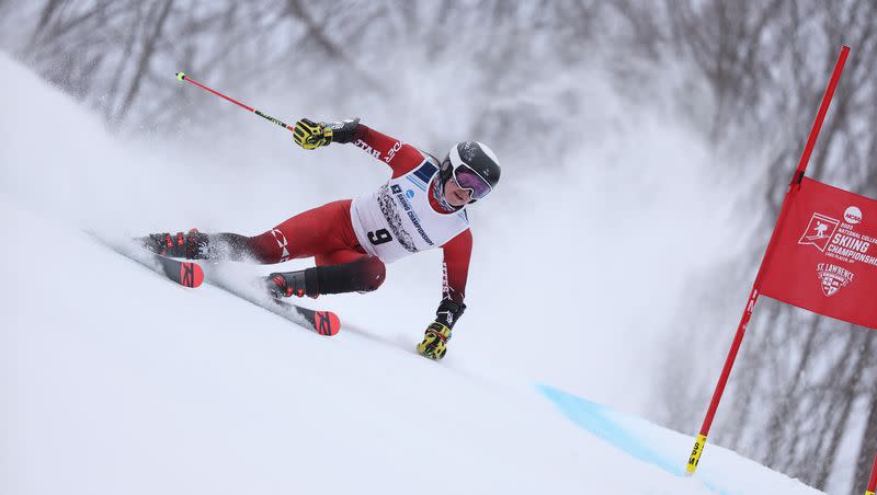 University of Utah skier Madison Hoffman competes in the Women’s GS during the NCAA Skiing Championships at Whiteface Mountain in Lake Placid, New York, on March 8, 2023. Hoffman won the event and the Utes are third in the overall standings after the first day of competition. 