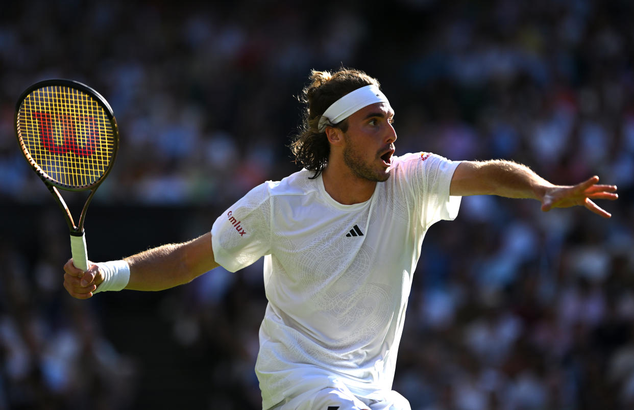Stefanos Tsitsipas advanced to the third round of Wimbledon for the second consecutive year. (Photo by Shaun Botterill/Getty Images)