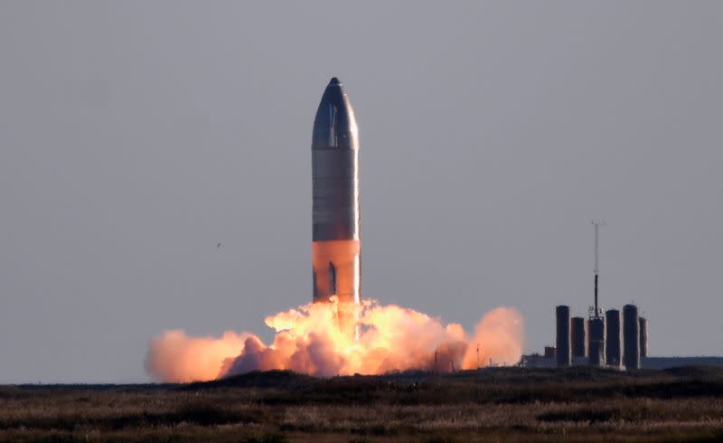 SpaceX launches its first super heavy-lift Starship SN8 rocket during a test from their facility in Boca Chica,Texas